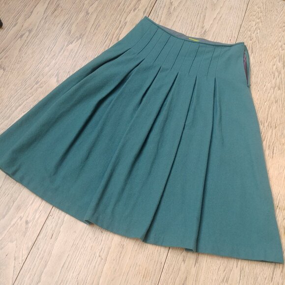 Vintage Jocomomola teal blue green pleated front wool skirt 40 approx S/M - Picture 2 of 14